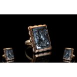 Antique Period - 19th Century Superior Quality 9ct Rose Gold Large Black Onyx Intaglio Ring.