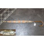 Vintage Burberry Umbrella, traditional style, wooden handle. 33'' long, gold Burberry plaque to