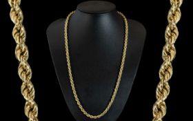 18ct Yellow Gold - Superb Triple Rope Twist Long Chain. Marked 750 - 18ct. Rich Warm Coloured Gold