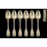 George III - Excellent Set of Six Large Sterling Silver Fiddle back Teaspoons with Vacant