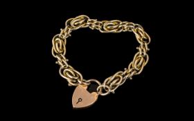 Edwardian Period Superior Quality 9ct Gold Bracelet with Large 9ct Gold Heart Shaped Padlock.