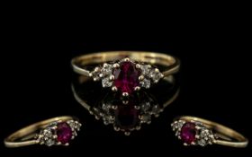 Ladies - Attractive 9ct Gold Petite Ruby and Diamond Set Ring. Fully Hallmarked to Interior of