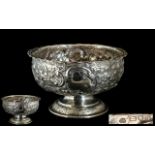 Late Victorian Period - Good Quality Floral Embossed Sterling Silver Pedestal Bowl with Frilled