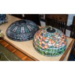 Large Tiffany Style Light Fitting, decorated in shades of orange and green. Diameter approximately
