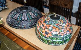 Large Tiffany Style Light Fitting, decorated in shades of orange and green. Diameter approximately