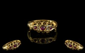 Edward Period Attractive and Petite 18ct Gold Ruby and Diamond Set Dress Ring. Full Hallmark for