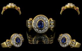 18ct Gold Attractive Sapphire and Diamond Set Dress Ring. Excellent Design, Marked 750 - 18ct to