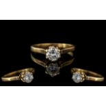 Ladies 18ct Gold - Attractive Single Stone Diamond Set Ring. Marked 18ct - 750 to Interior of Shank.