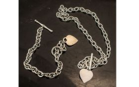 Tiffany Style Sterling Silver Necklace & Bracelet, both fully hallmarked, toggle fastening, with