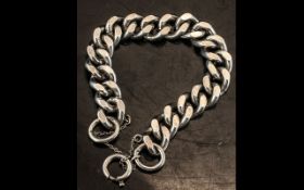 Heavy Link Sterling Silver Bracelet, with safety chain, spring ring fastening, fully hallmarked.