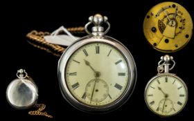 Alex Leys of Portsoy Sterling Silver Open Faced Key-wind Pair Cased Pocket Watch, With Short Gold