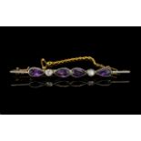 Antique Period - Attractive and Excellent Quality 18ct Gold and Platinum Diamond and Amethyst Set