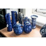 Collection of Blue & White Glazed Pottery, comprising a tall Copeland Spode 9'' vase, a pair of