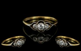 Antique Period 18ct Gold and Platinum Set Ring. Marked 18ct Gold and Platinum to Interior of