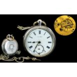 Late Victorian Period Sterling Silver - Open Faced Pocket Watch ( Lever ) Movement Serial No