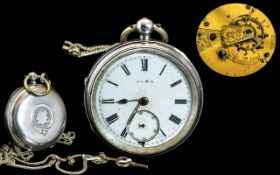 Late Victorian Period Sterling Silver - Open Faced Pocket Watch ( Lever ) Movement Serial No