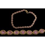 Ladies 9ct Gold - Pleasing Amethyst Set Bracelet ( Line ) with Good Clasp etc. Marked 9.375. Well