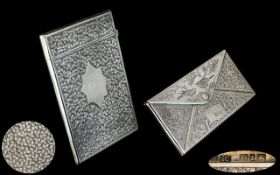 Victorian Period Sterling Silver Hinged Card Case, Of Rectangular Form. Leaf Decoration With