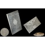 Victorian Period Sterling Silver Hinged Card Case, Of Rectangular Form. Leaf Decoration With