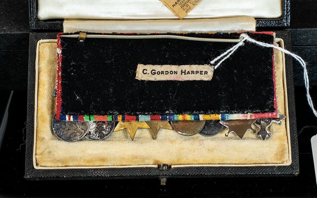 WW1 & WW2 MBE Group Of Miniature Medals On Bar, Stitched Name To Reverse For C Gordon Harper, - Bild 2 aus 3