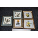 Collection of Six Framed Pictures, to include two Japanese silks of typical form depicting landscape