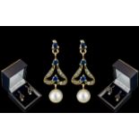Ladies - Attractive and Decorative 9ct Gold Pair of Earrings, Set with Diamonds,