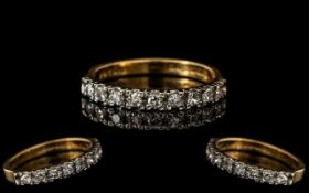 18ct Gold - Attractive Diamond Set Half Eternity Ring. Full Hallmark for 18ct.