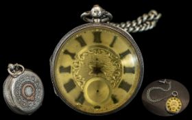 Victorian Period - Superb and Heavy Sterling Silver Open Faced Key-wind Chronometer Pocket Watch