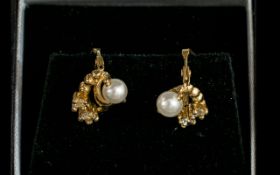 Ladies Elegant 9ct Gold Opal and Diamond Earrings. For Pierced Ears. Fully Hallmarked.