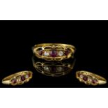 Antique Period - Attractive and Impressive 18ct Gold 5 Stone Ruby and Diamond Set Ring,