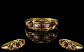 Antique Period - Attractive and Impressive 18ct Gold 5 Stone Ruby and Diamond Set Ring,