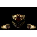 9ct Gold Ruby Gypsy Set Ring. Gents Ring, Large Red Stone In Gypsy Setting, Ring Size T.