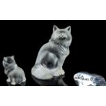 Lalique Frosted Glass Cat. A Lalique frosted glass model of a seated cat, 4" tall.