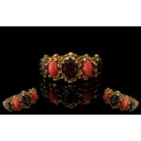 Antique Period - Attractive 9ct old 5 Stone Coral and Garnet Set Ring, Wonderful Setting.