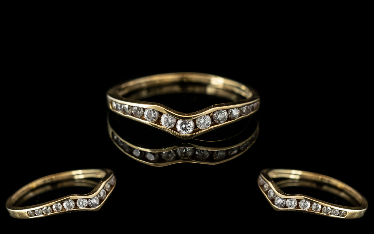 14ct Yellow Gold - Petite Diamond Set Wishbone Ring. Fully Hallmarked for 9.375.