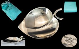 Tiffany & Co Sterling Silver Large Leaf Shaped Sweetmeat Nuts Dish with Ball Feet and Stem Leaf