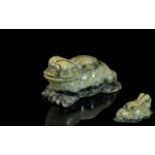 Chinese 19th Century Jade Figure of a Large Toad, In a Resting Position, In Chinese Culture. The