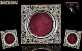 Edwardian Period - Ornate Sterling Silver Photo Frame of Square Proportions and Open-worked