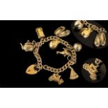 Ladies 9ct Gold Charm Bracelet Loaded with Eight Good Quality 9ct Gold Charms ( All Interesting )