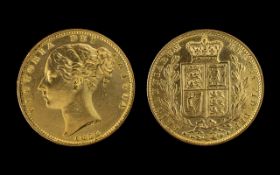 Queen Victoria Young Head - Shield Back 22ct Gold Full Sovereign - Date 1852.
