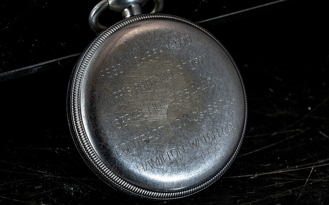 Hamilton Military Single Push Chronograph Pocket Watch, c1942, (model 23) 19-jewel lever movement, - Image 2 of 3