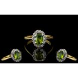 Ladies 18ct Gold Attractive Peridot and Diamond Set Cluster Ring.