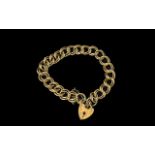 Ladies Attractive 9ct Gold Double Links Bracelet with Heart Shaped Padlock and Safety Chain.