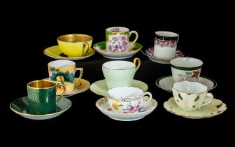 Collection of Nine Decorative Cups & Saucers, including Mikori, Rosenthal, Foley Bros.