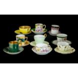 Collection of Nine Decorative Cups & Saucers, including Mikori, Rosenthal, Foley Bros.