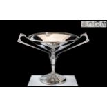 Art Deco Superb Quality Sterling Silver Twin Handle Pedestal Bowl In the True Art Deco Lines /