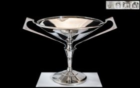 Art Deco Superb Quality Sterling Silver Twin Handle Pedestal Bowl In the True Art Deco Lines /
