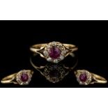 Antique Period 19th Century Ladies 18ct Gold Attractive Ruby and Diamonds Set Ring,