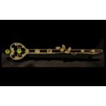 Victorian Period c.1880's Superb 9ct Gold Peridot and Seed Pearl Set Stick Pin - Brooch.