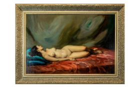Francisco Rodriguez San Clement ( Spanish Artist ) ' Reclining Female Nude ' c.1900. Oil on Canvas.